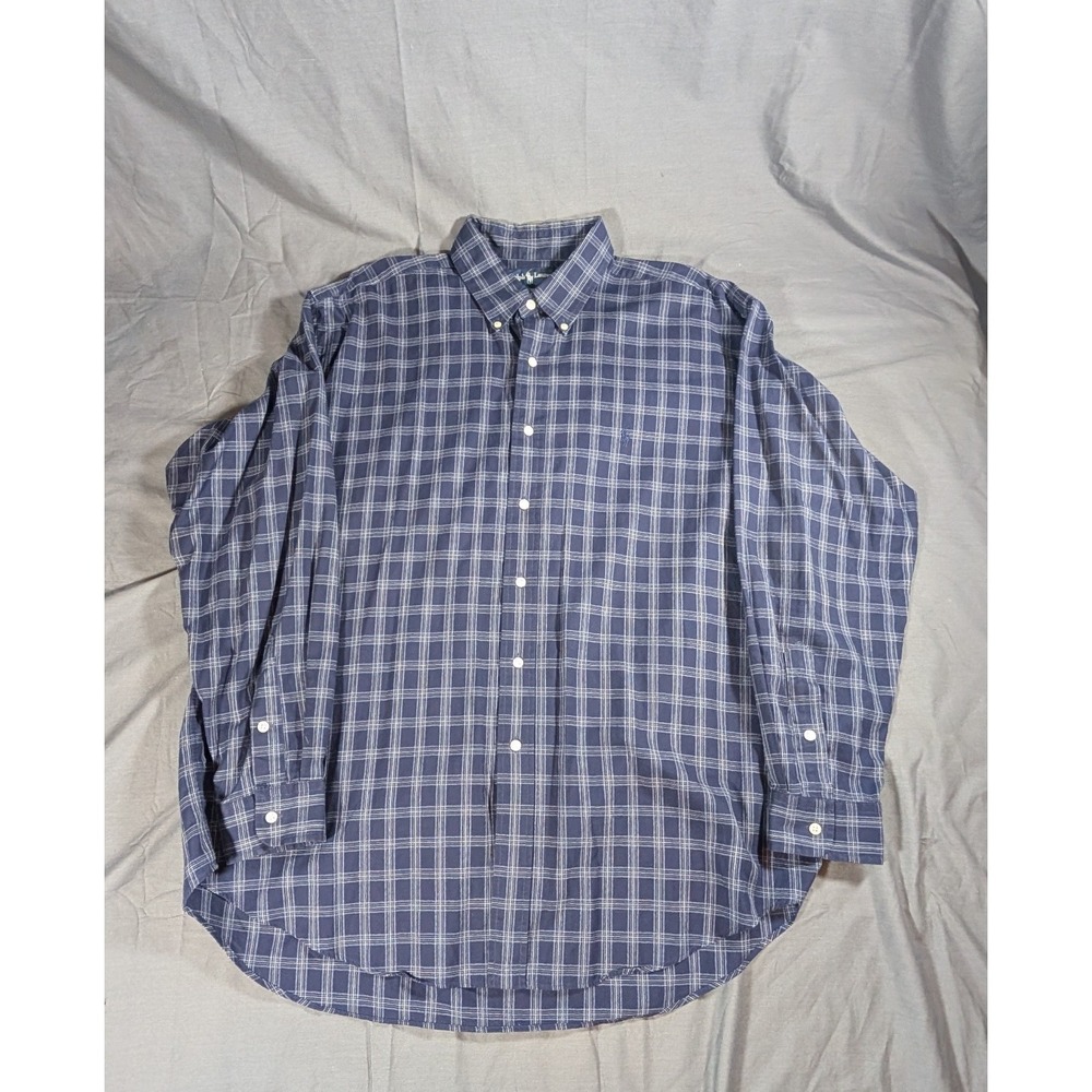 Polo Ralph Lauren Blake Shirt 100% Cotton Blue/White Plaid Men's‎ Sz XL